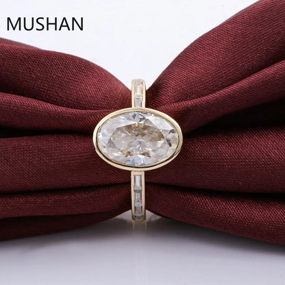 MUSHAN Luxury Custom 3ct Moissanite Diamond Rings Band For Women Egg Shape Gemstones Real 10K 14K 18K Gold Jewelry Ring Band