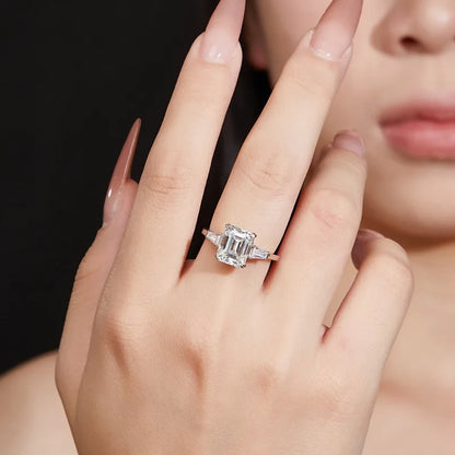 Anillo de banda de plata de ley 925 MUSHAN Luxury Jewelry para mujer, diamante de moissanita con certificado GRA, esmeralda, color D, joyería fina