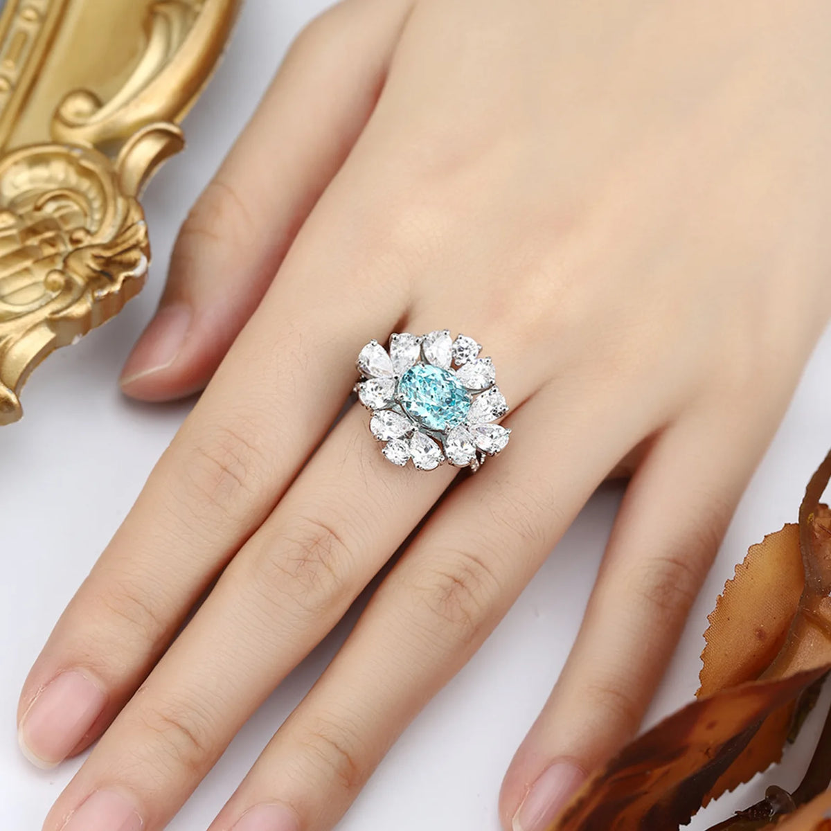 MUSHAN Custom Jewelry 925 Sterling Silver Ring Lab Blue Ruby Radiant Wedding Gift for Women 18K Gold Plated Anniversary Rings