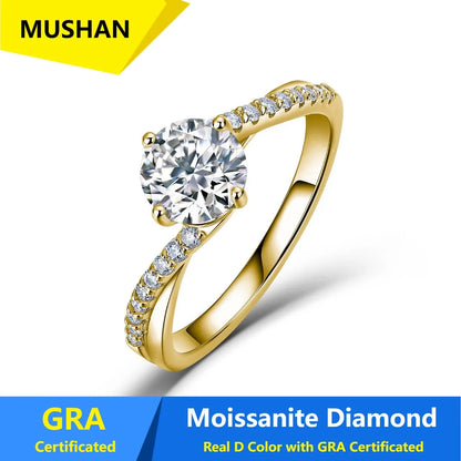 Anillo de plata de ley 925 MUSHAN Luxury Jewelry para mujer, con diamante de moissanita talla esmeralda certificado por GRA, color D, joyería fina