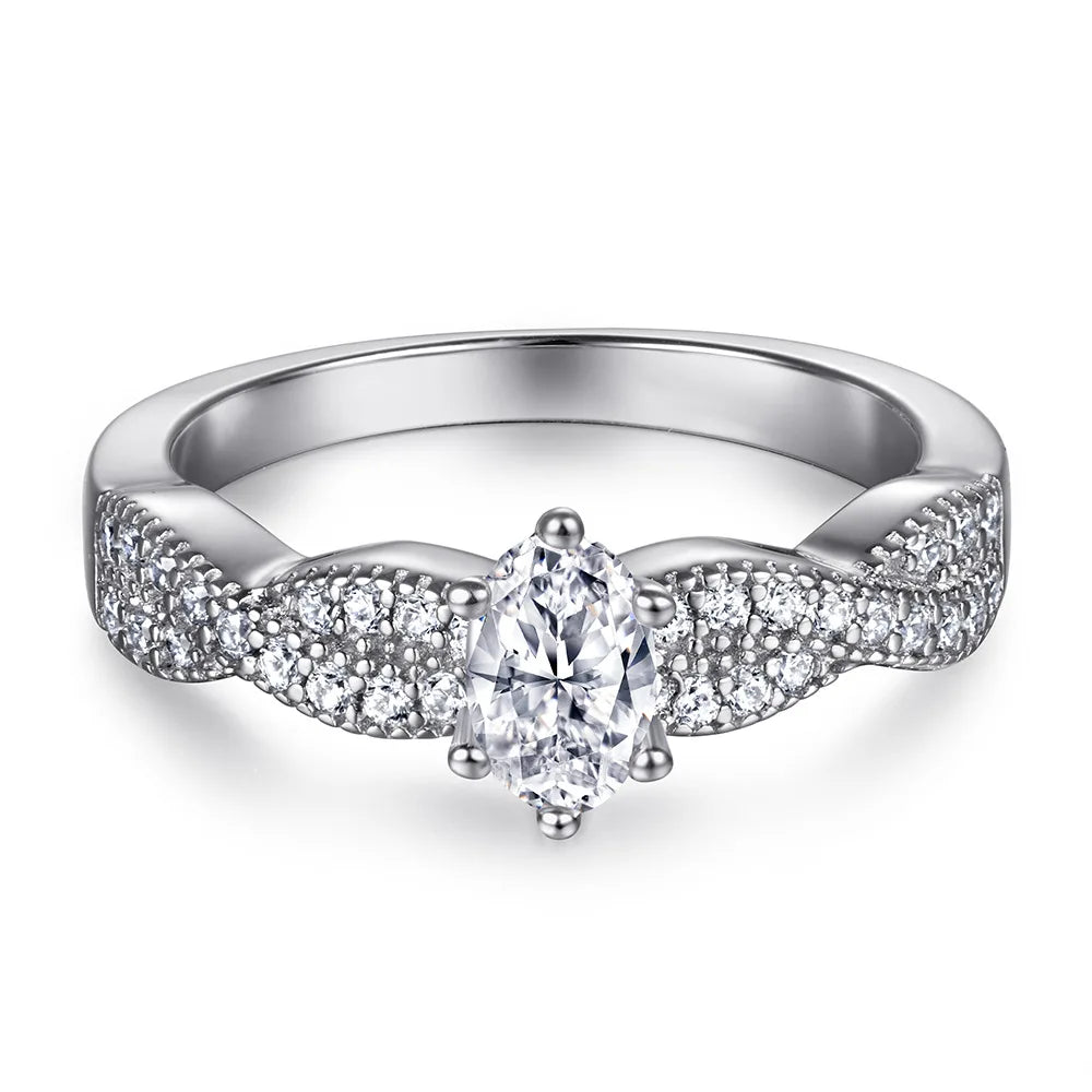 MuShan Jewelry 925 Sterling Silver Rings Bands Promise Ring 7A Cubic Zirconia  Women Valentine Anniversary  Women Gift