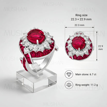 MuShan Luxury Jewelry 925 Sterling Silver Ring Band Lab Grown Pigeon Blood Red Ruby Gemstones Rings Women S925 Silver Jewelry