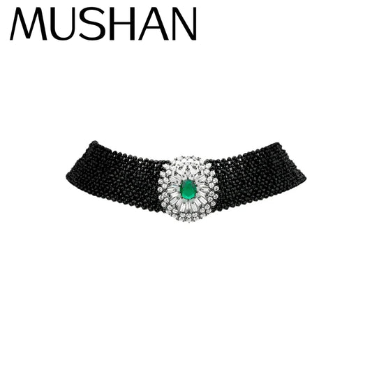 MuShan Brand Jewelry 925 Sterling Silver Necklace Lab Grown Green Emerald Round Vintage Necklace for Women 18K Gold Plated Neckl