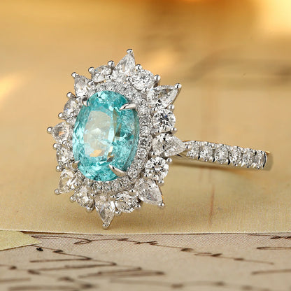MUSHAN Custom Jewelry 925 Sterling Silver Ring Lab Blue Emerald Oval Bridal Gift for Women 18K Gold Plated Anniversary Rings