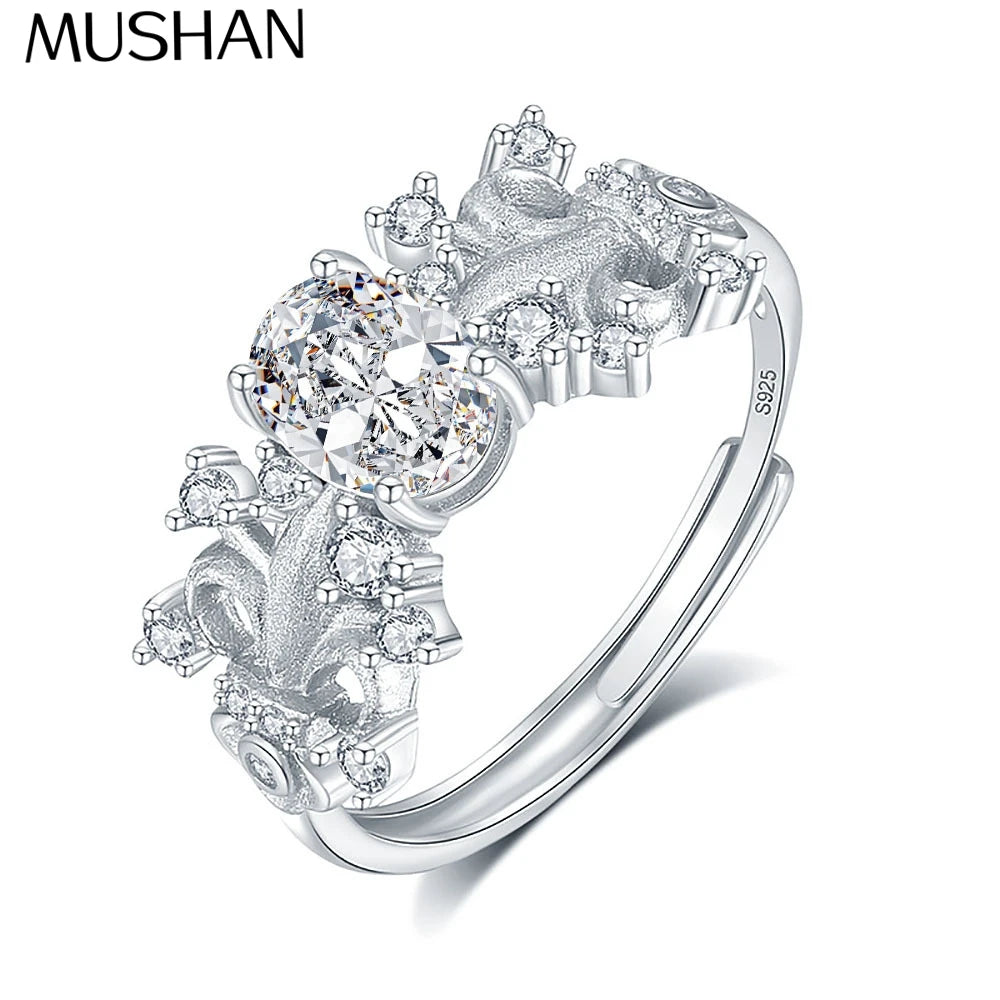 MuShan Designer Jewelry 925 Sterling Silver Ring VVS Moissanite Halo Ring for Friend 18K Gold Plated MST Patent Fine Jewellery
