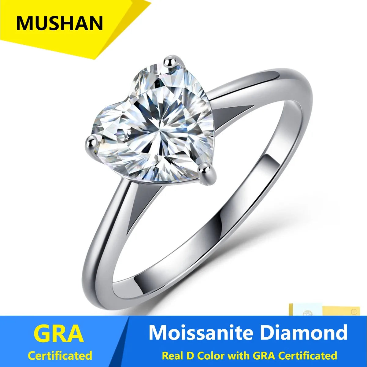 Bague de luxe MUSHAN en argent sterling 925 pour femme, diamant moissanite 2 carats certifié GRA, couleur D, bijou raffiné