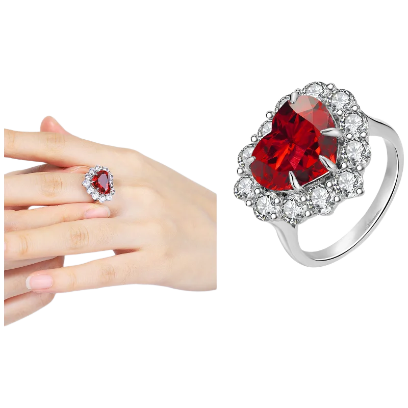 MUSHAN Custom Jewelry 925 Sterling Silver Ring Lab Red Emerald Marquise Modern Ring for Women 18K Gold Plated Anniversary Ring