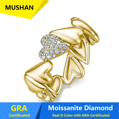MUSHAN Luxury Jewelry 925 Sterling Silver Ring Band Women GRA Certificated Moissanite Diamond Emerald D Color Rings Fine Jewelry