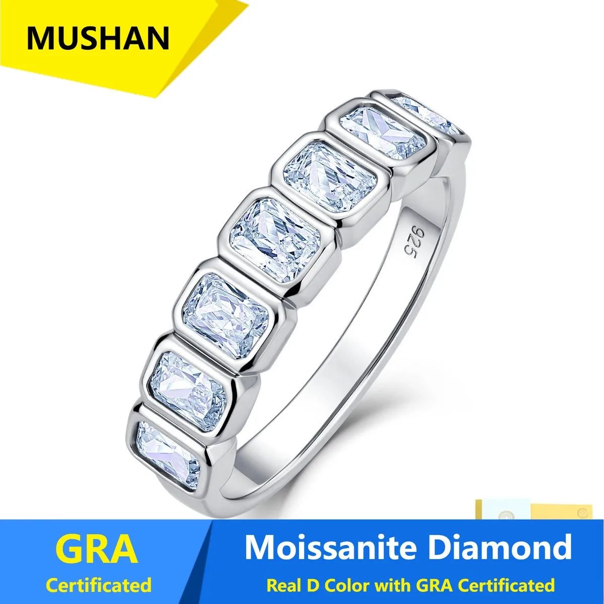 Bague en argent sterling 925 MUSHAN Luxury Jewelry pour femme, alliance avec diamant moissanite couleur D et émeraude, certifiée GRA, bijou raffiné