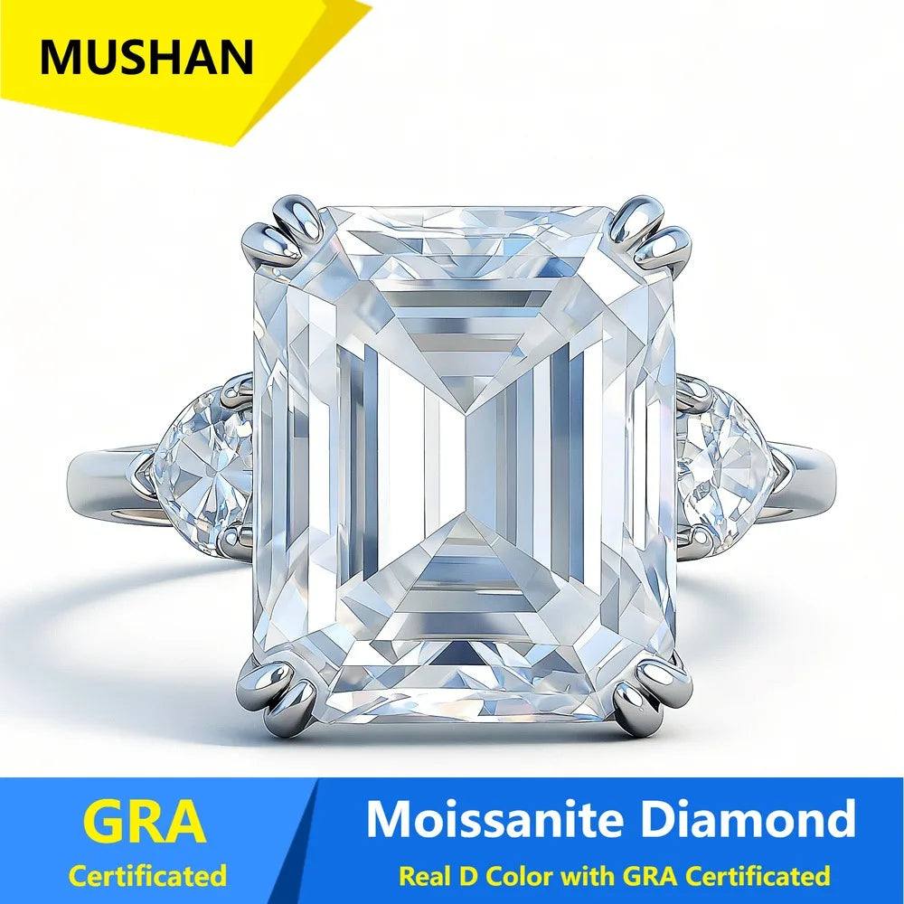 MUSHAN Luxury Jewelry 925 Sterling Silver Ring Band Women GRA Certificated Moissanite Diamond Emerald D Color Rings Fine Jewelry