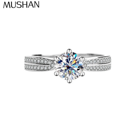 Mushan Luxury Jewelry S925 Silver Moissanite Star Queen Ring Pure Silver Ring With Six Prongs Of Diamonds For Women