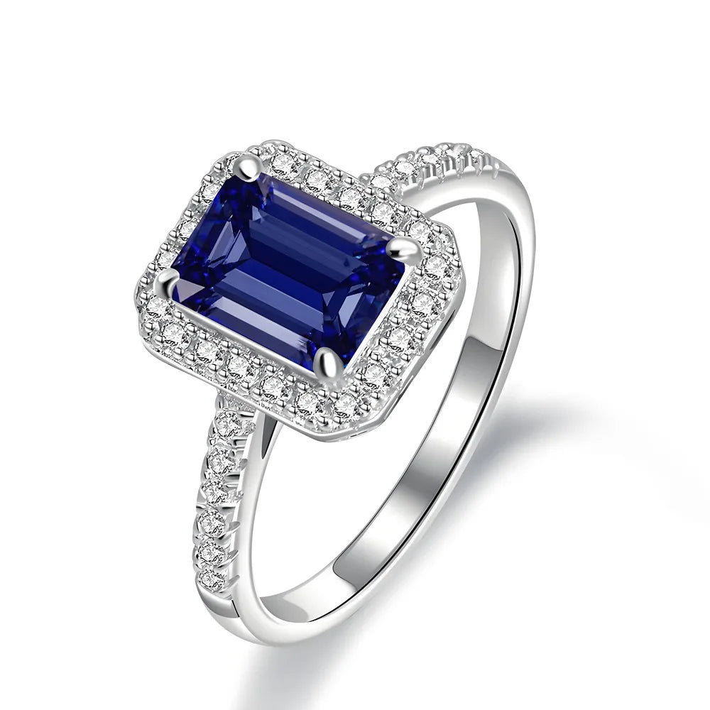 MUSHAN Luxury Jewelry Microset Square Full Diamond Sapphire Ring For Women S925 Silver High Carbon Diamond