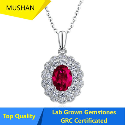 MUSHAN Luxury Jewelry 925 Sterling Silver Chain Pendant Necklace Lab Grown Emerald Ruby Gemstones Necklaces Pendants GRC Jewelry