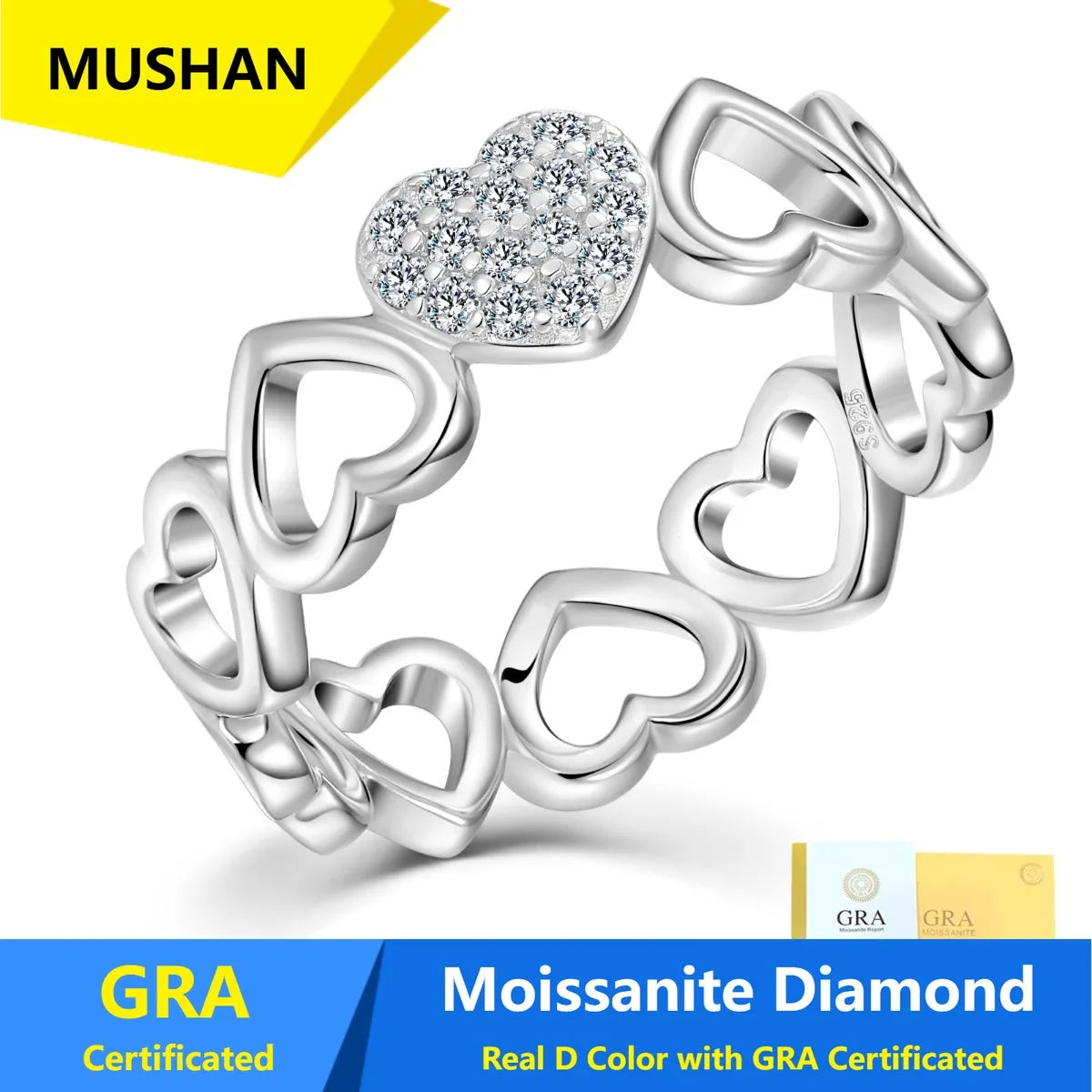 Bague MUSHAN Luxury Jewelry en argent sterling 925 pour femme, avec diamant moissanite certifié GRA, émeraude, couleur D, bijou raffiné