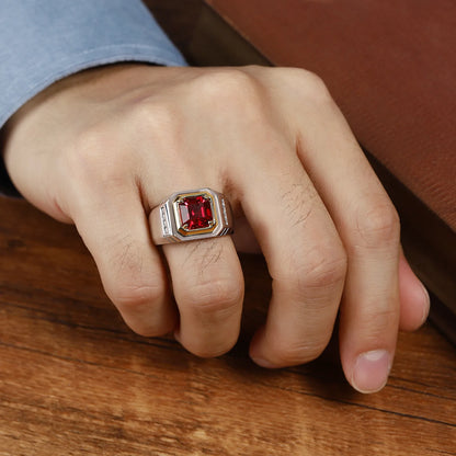 MUSHAN Bespoke Jewelry 925 Sterling Silver Ring Lab Red Ruby Oval Engagement Gift for Women 18K Gold Plated Anniversary Rings