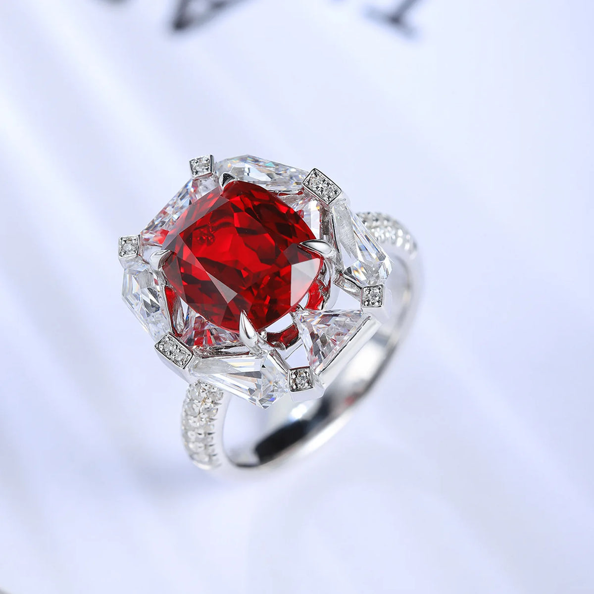MUSHAN Custom Jewelry 925 Sterling Silver Ring Lab Red Emerald Heart Engagement Ring for Women 18K Gold Plated Engagement Ring