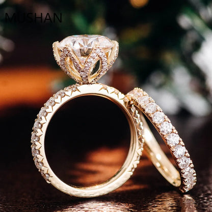 MUSHAN Luxury Custom 14K 18K Gold Rings Band Jewelry With Moissanite Diamond Lab Grown Gemstones Diamond Wedding Ring For Women