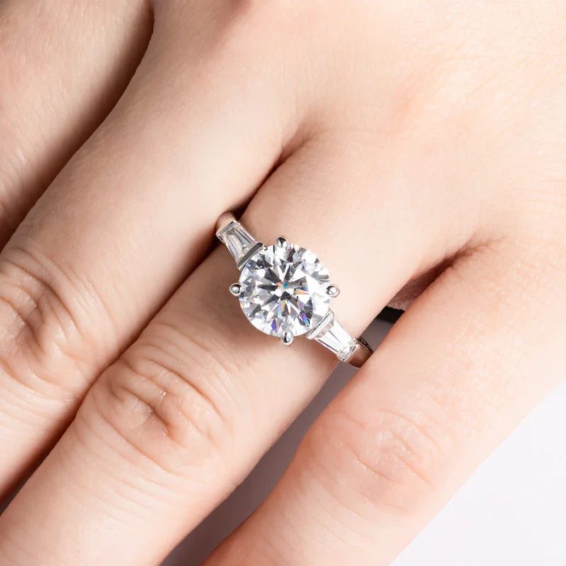 MuShan Luxury Jewelry 925 Sterling Silver Ring Round Moissanite Handmade Ring for Ladies 18K Gold Plated MST Patent Jewellery