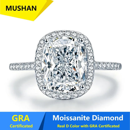 MUSHAN Luxury Jewelry 925 Sterling Silver Ring Band Women GRA Certificated Moissanite Diamond Emerald D Color Rings Fine Jewelry