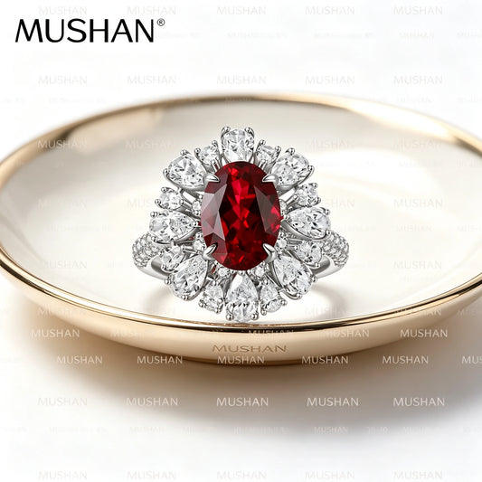Bague MUSHAN personnalisée en argent sterling 925, rubis rouge de laboratoire, coupe marquise, bague classique pour femme, plaqué or 18 carats, bague d'anniversaire