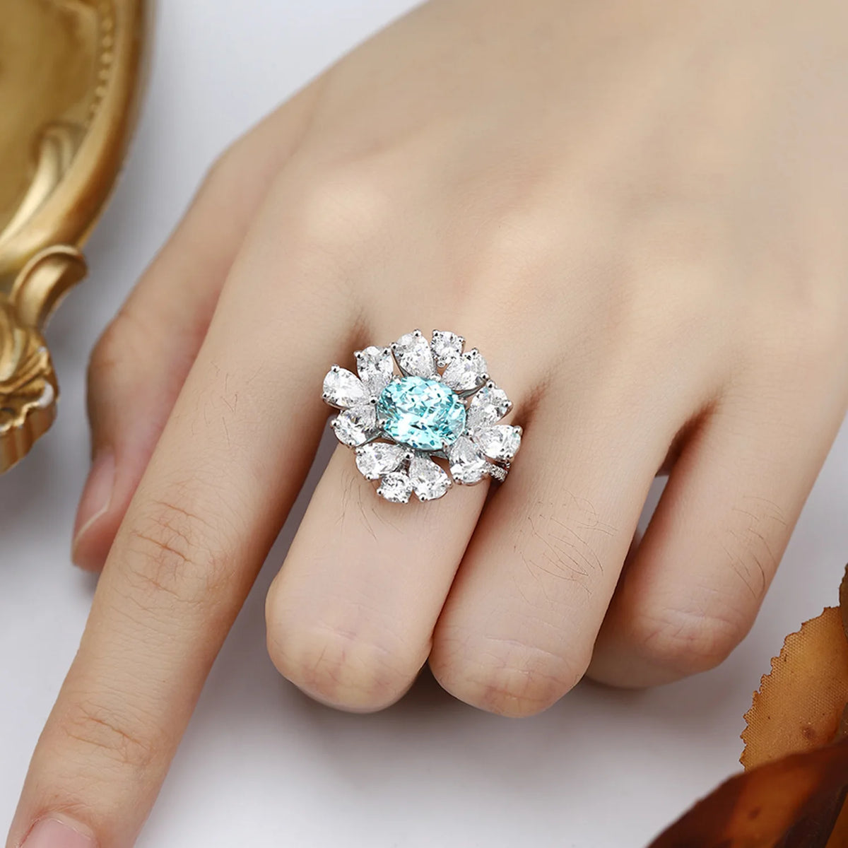 MUSHAN Custom Jewelry 925 Sterling Silver Ring Lab Blue Ruby Radiant Wedding Gift for Women 18K Gold Plated Anniversary Rings