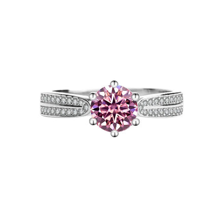 Mushan Luxury Jewelry S925 Silver Moissanite Star Queen Ring Pure Silver Ring With Six Prongs Of Diamonds For Women
