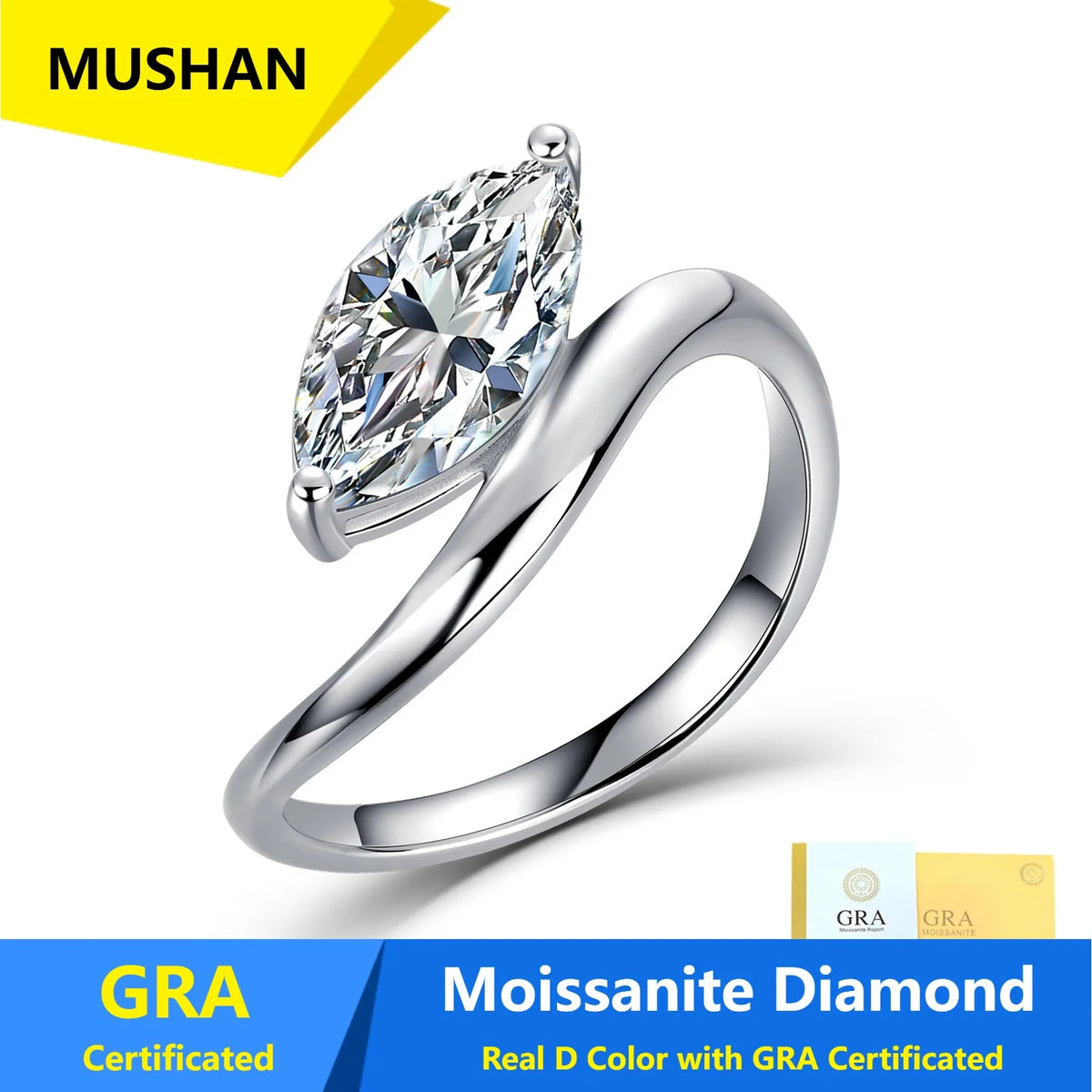 MUSHAN Luxury Jewelry 925 Sterling Silver Ring Band Women GRA Certificated Moissanite Diamond Emerald D Color Rings Fine Jewelry