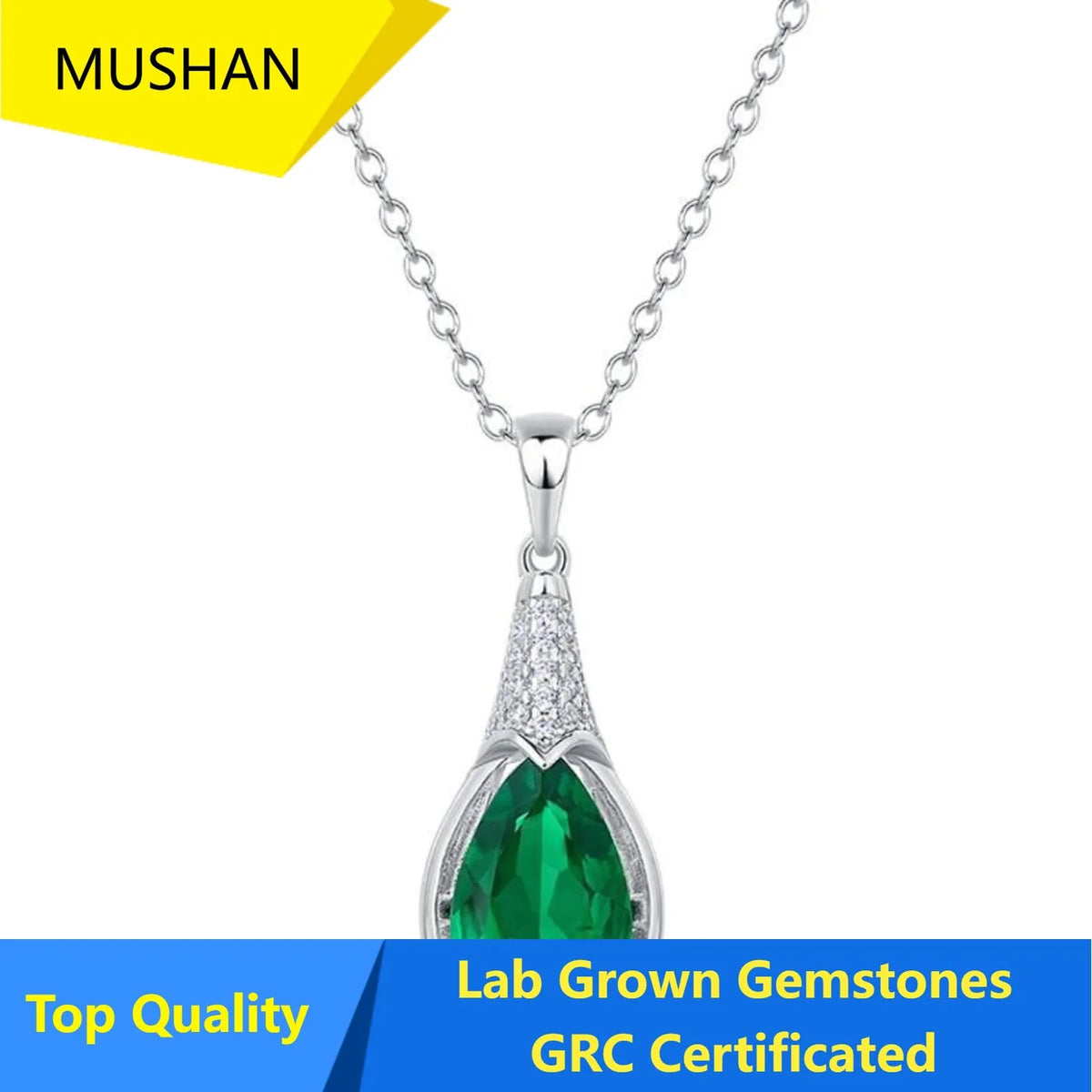 MUSHAN Luxury Jewelry 925 Sterling Silver Chain Pendant Necklace Lab Grown Emerald Ruby Gemstones Necklaces Pendants GRC Jewelry