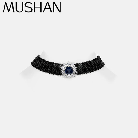 MuShan Luxury Jewelry 925 Sterling Silver Necklace Lab Grown Sapphire Asscher Statement Necklace for Women 18K Gold Plated Neckl