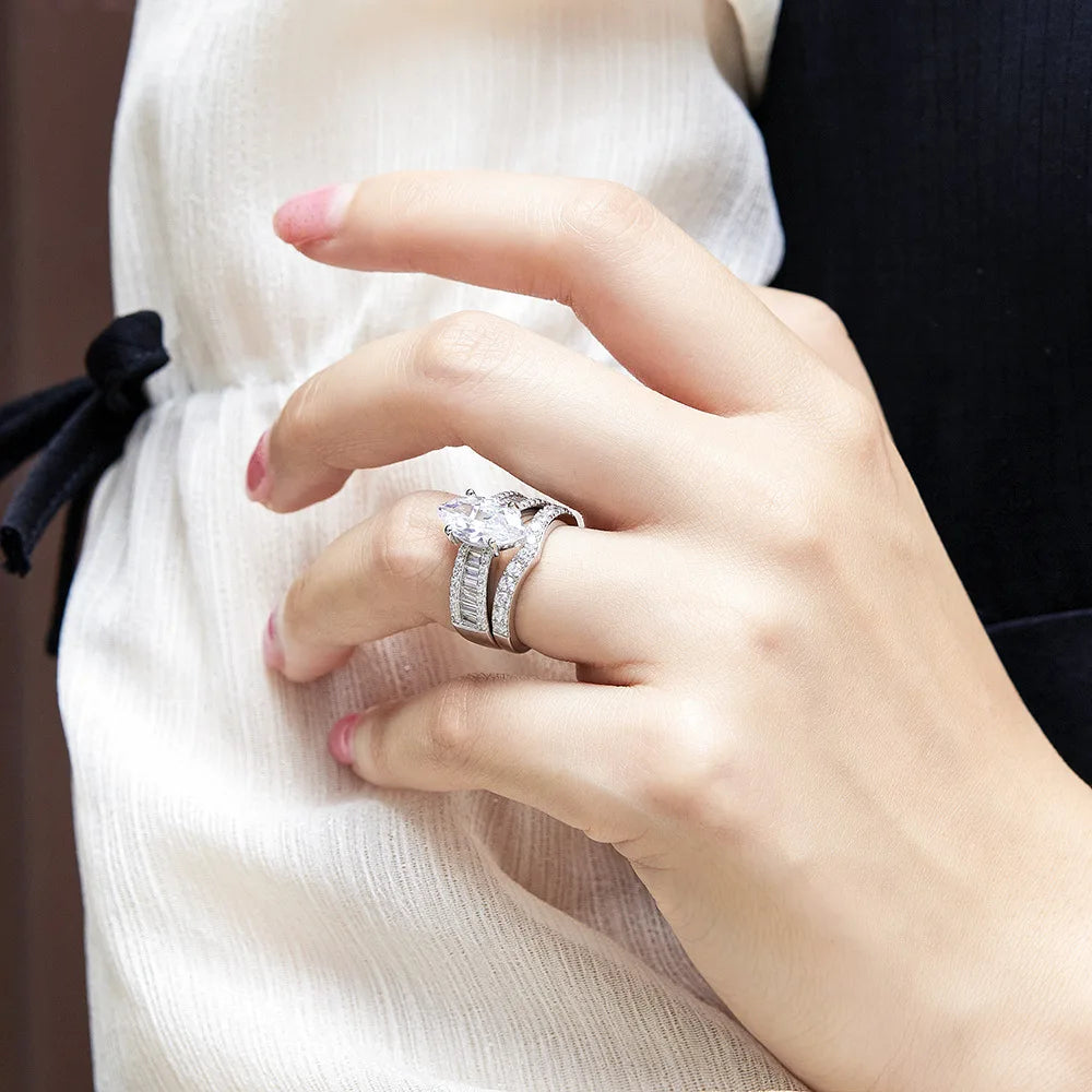 MuShan Jewelry 925 Sterling Silver Ring Wedding Band High Carbon Diamond Party Cocktail Cocktail Party Women Rings Fine Jewelry