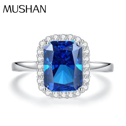 MuShan Luxury Jewelry Real 925 Sterling Silver Ring Band For Women High Carbon Diamond Blue Gemstones Rings s925 Fine Jewelry