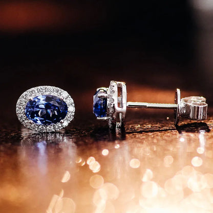 MUSHAN Custom Jewelry 10k 14k 18k Gold Platinum PT950 925 Silver Stud Earrings Women 1ct Lab Grown Sapphire Earrings Ear Pin
