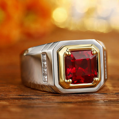 MUSHAN Bespoke Jewelry 925 Sterling Silver Ring Lab Red Ruby Oval Engagement Gift for Women 18K Gold Plated Anniversary Rings