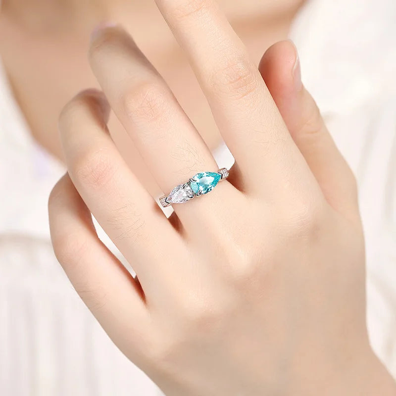 Bague MUSHAN personnalisée en argent sterling 925 avec émeraude bleue de laboratoire, ronde, pour mariage et fête, pour femme, plaquée or 18 carats, bague d'anniversaire