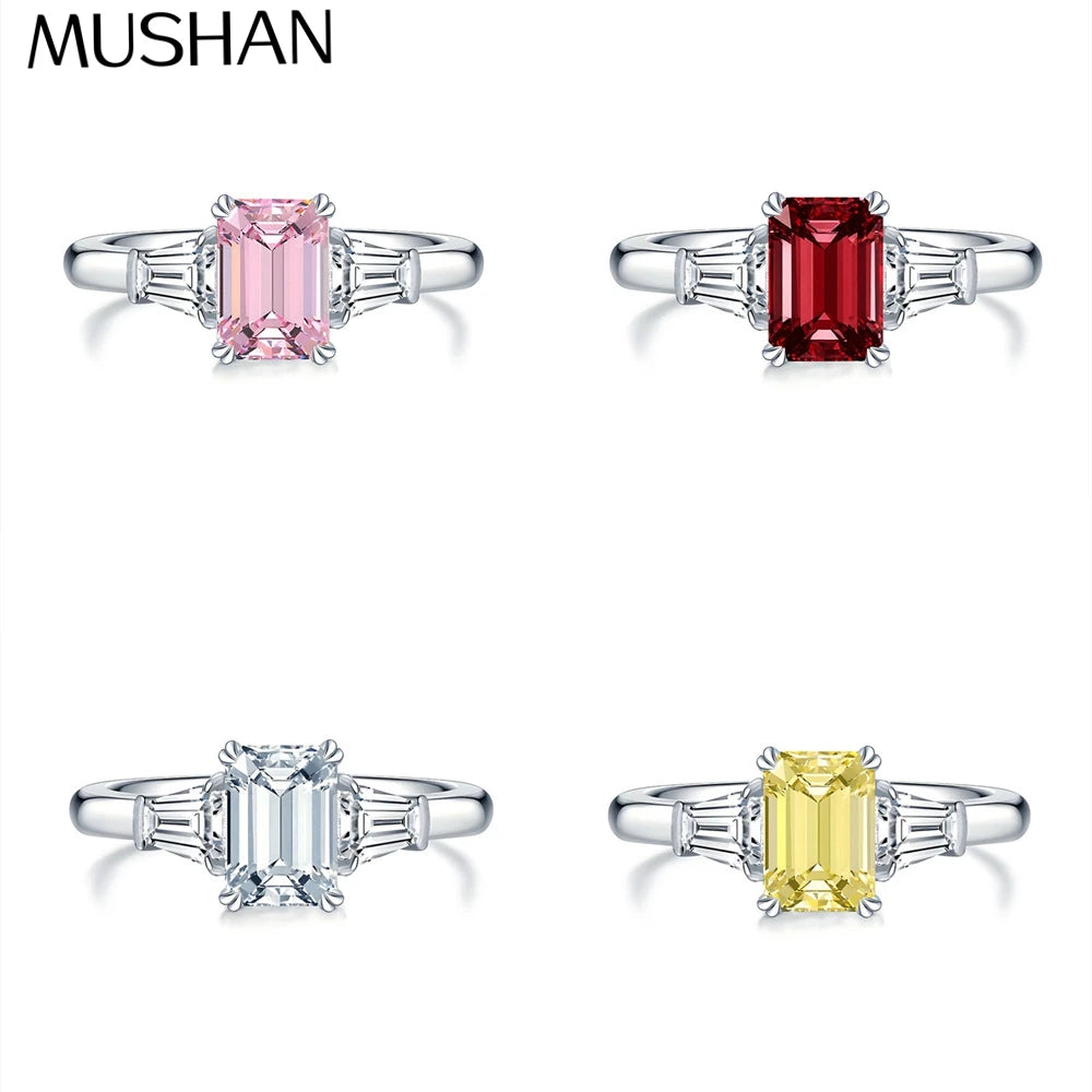 MuShan Designer Jewelry 925 Sterling Silver Ring High Carbon Diamond Gemstones Rings Band for Women Rhodium Plated  Fine Jewel
