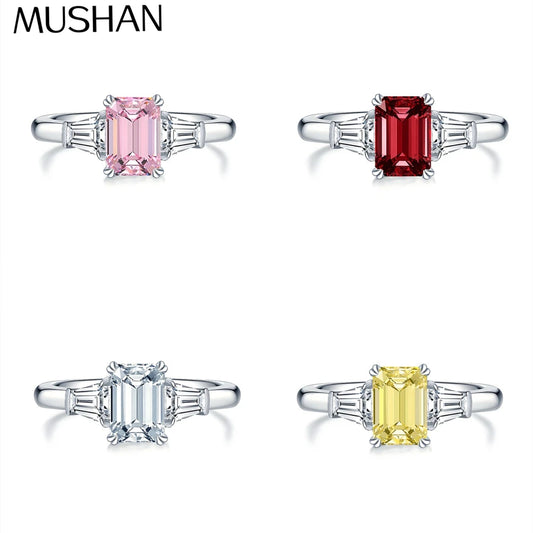 MuShan Designer Jewelry 925 Sterling Silver Ring High Carbon Diamond Gemstones Rings Band for Women Rhodium Plated  Fine Jewel