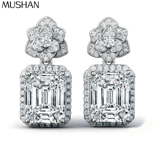 MuShan Brand Jewelry 925 Sterling Silver Ear Ring Heart Moissanite Vintage for Mom Platinum Plated MST Patent Nickel Free