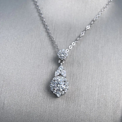 MuShan Brand Jewelry 925 Sterling Silver Necklace Long Graceful Round Moissanite for Girlfriend 18K Gold Plated MST Patent GRA