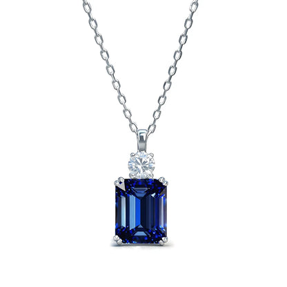 MuShan Jewelry 925 Sterling Silver Necklace Lab Grown Sapphire Round Party Wear for Women 18K Gold Plated Anniversary Necklace