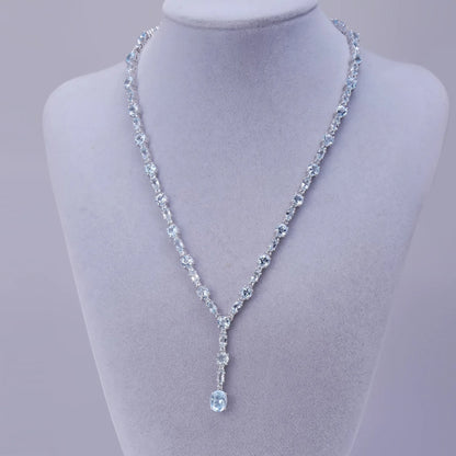 MUSHAN Joyería a medida, collar de plata de ley 925 con zafiro azul de laboratorio, redondo, para fiesta, para mujer, bañado en oro de 18K, aniversario