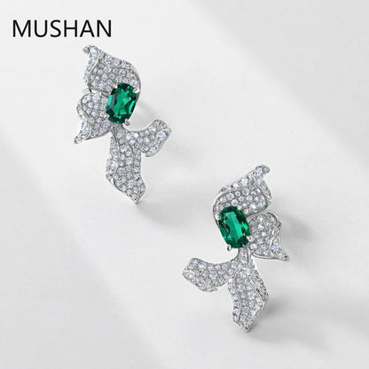 Pendientes de botón MUSHAN Jewelry de plata de ley 925 para mujer, con incrustaciones de esmeralda cultivada en laboratorio, pendientes de flores exagerados, venta al por mayor