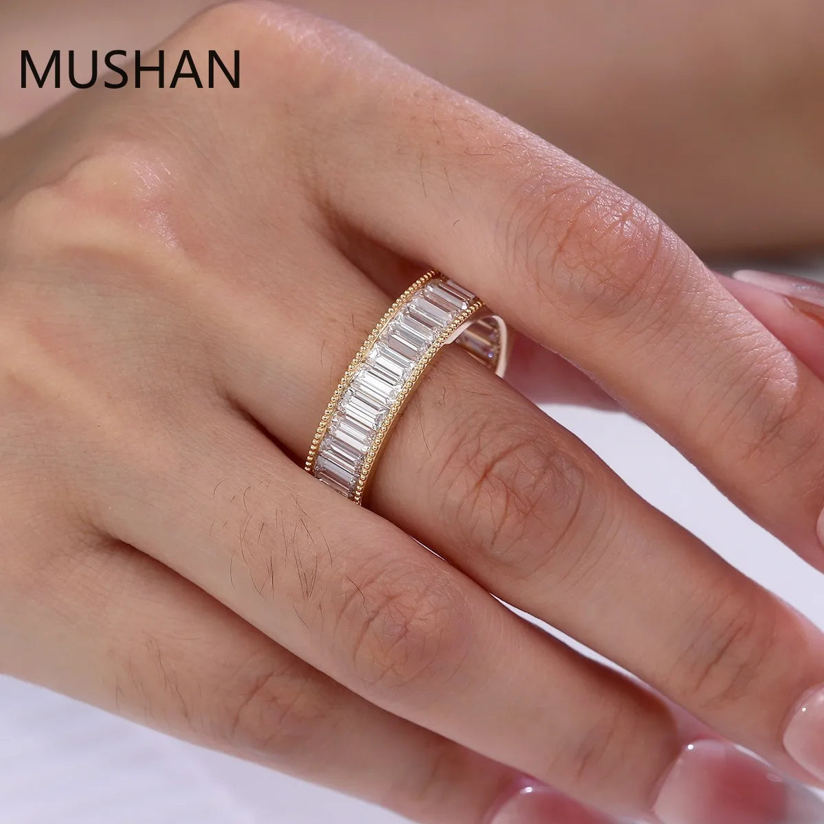 MUSHAN Luxury Custom 14K 18K Gold Rings Band Jewelry With Moissanite Diamond Lab Grown Gemstones Diamond Wedding Ring For Women