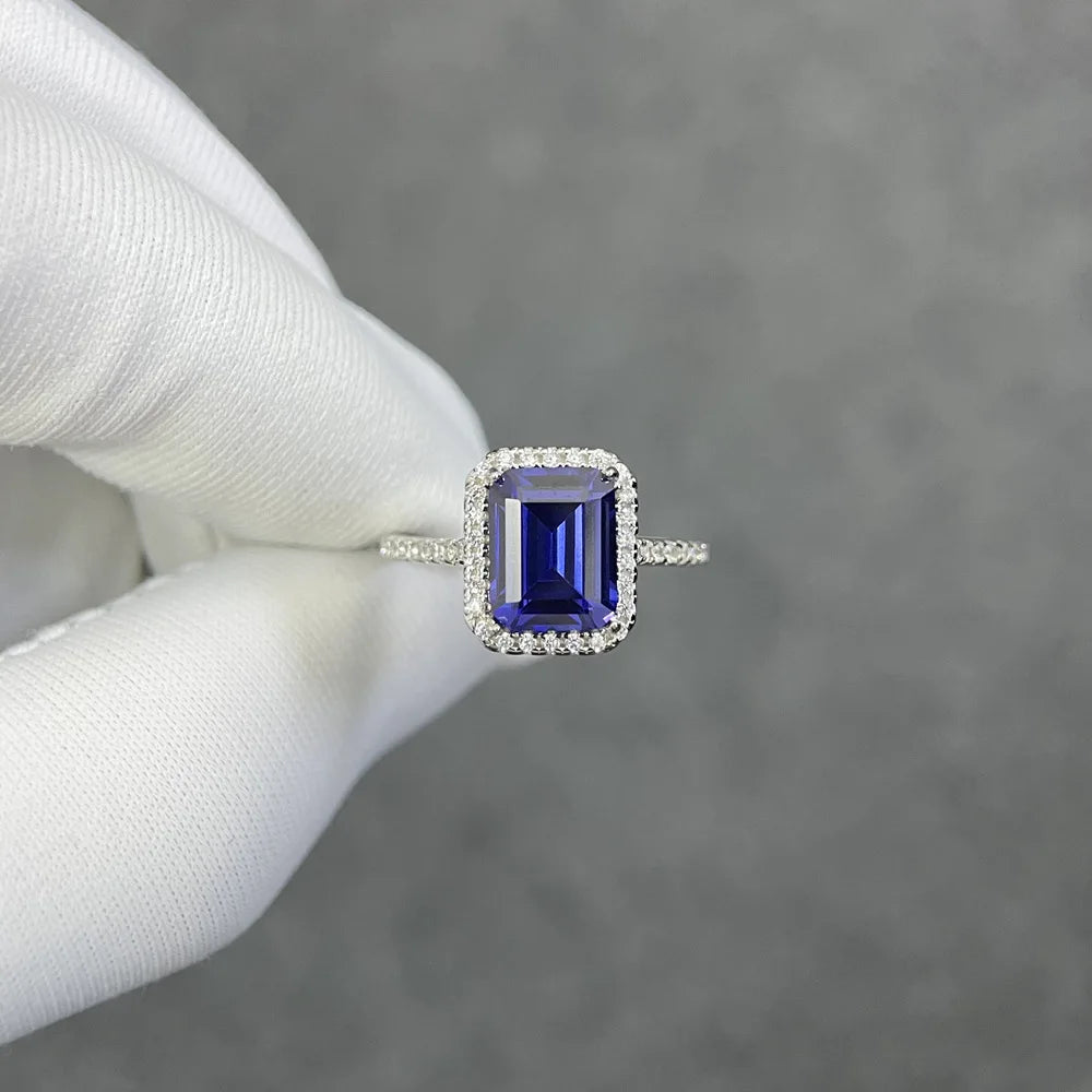 MUSHAN Luxury Jewelry Microset Square Full Diamond Sapphire Ring For Women S925 Silver High Carbon Diamond