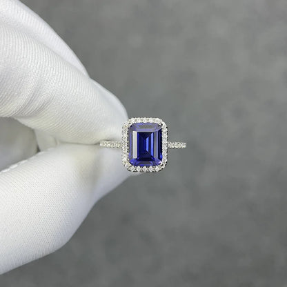 MUSHAN Luxury Jewelry Microset Square Full Diamond Sapphire Ring For Women S925 Silver High Carbon Diamond