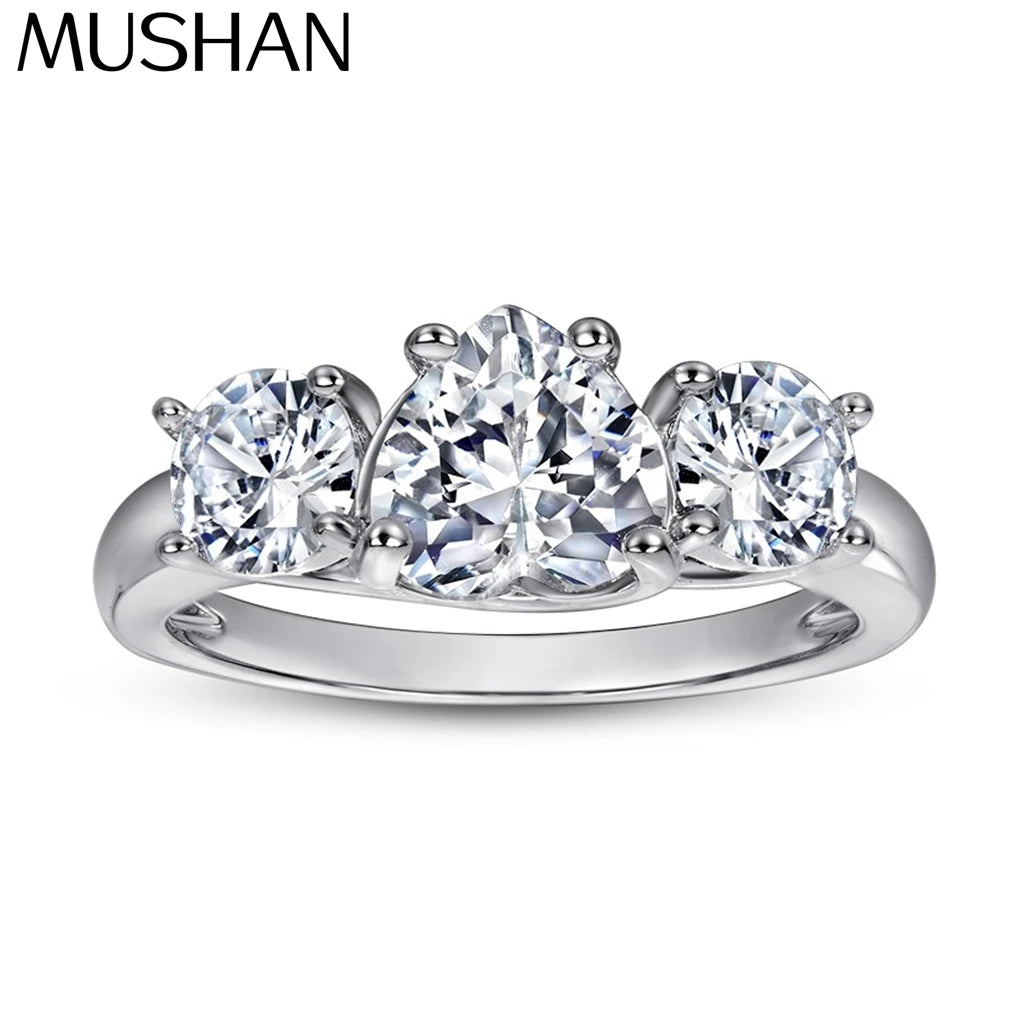 MuShan Jewelry 925 Sterling Silver Rings Bands Engagement Ring 5A Cubic Zirconia Valentine Premium Anniversary  Women Gift