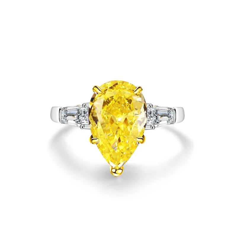 MUSHAN Luxury Jewelry S925 Pure Silver Yellow Diamond Ring  Ice Flower Cut 8a Zircon Stone Setting For Women