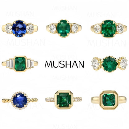 MUSHAN Custom Jewelry 925 Sterling Silver Ring Band Lab Grown Ruby Emerald Sapphire Ring for Women 18K Gold Plated Wedding Rings