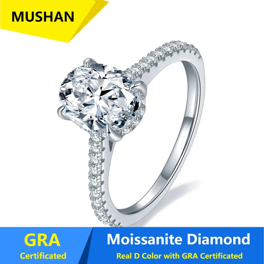MUSHAN Luxury Jewelry 925 Sterling Silver Ring Band Women GRA Certificated Moissanite Diamond Emerald D Color Rings Fine Jewelry