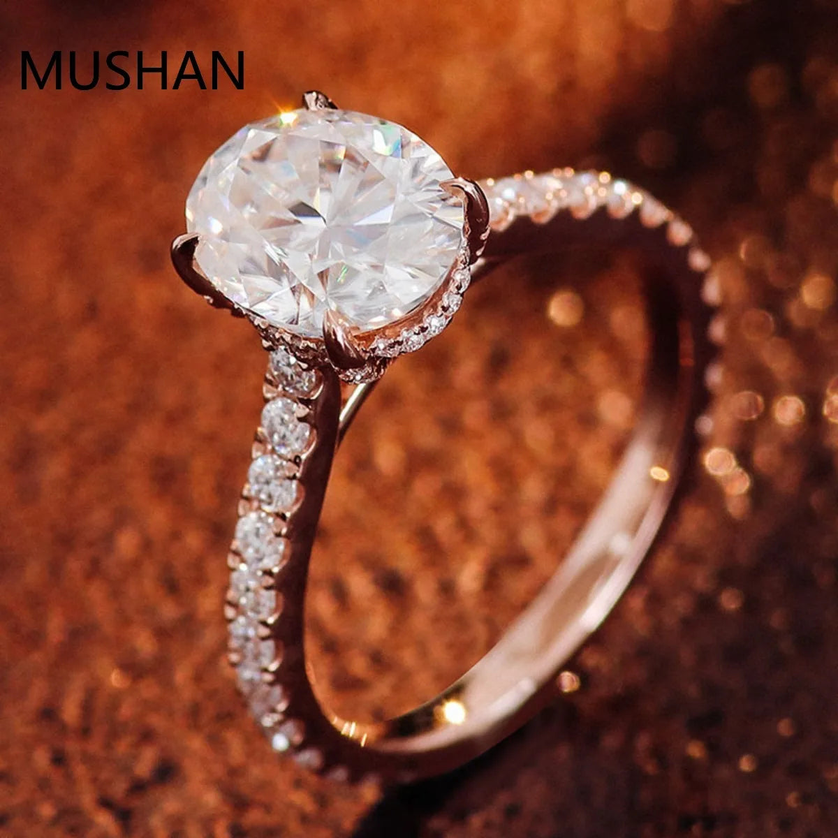 MUSHAN Luxury Custom 14K 18K Gold Rings Band Jewelry With Moissanite Diamond Lab Grown Gemstones Diamond Wedding Ring For Women