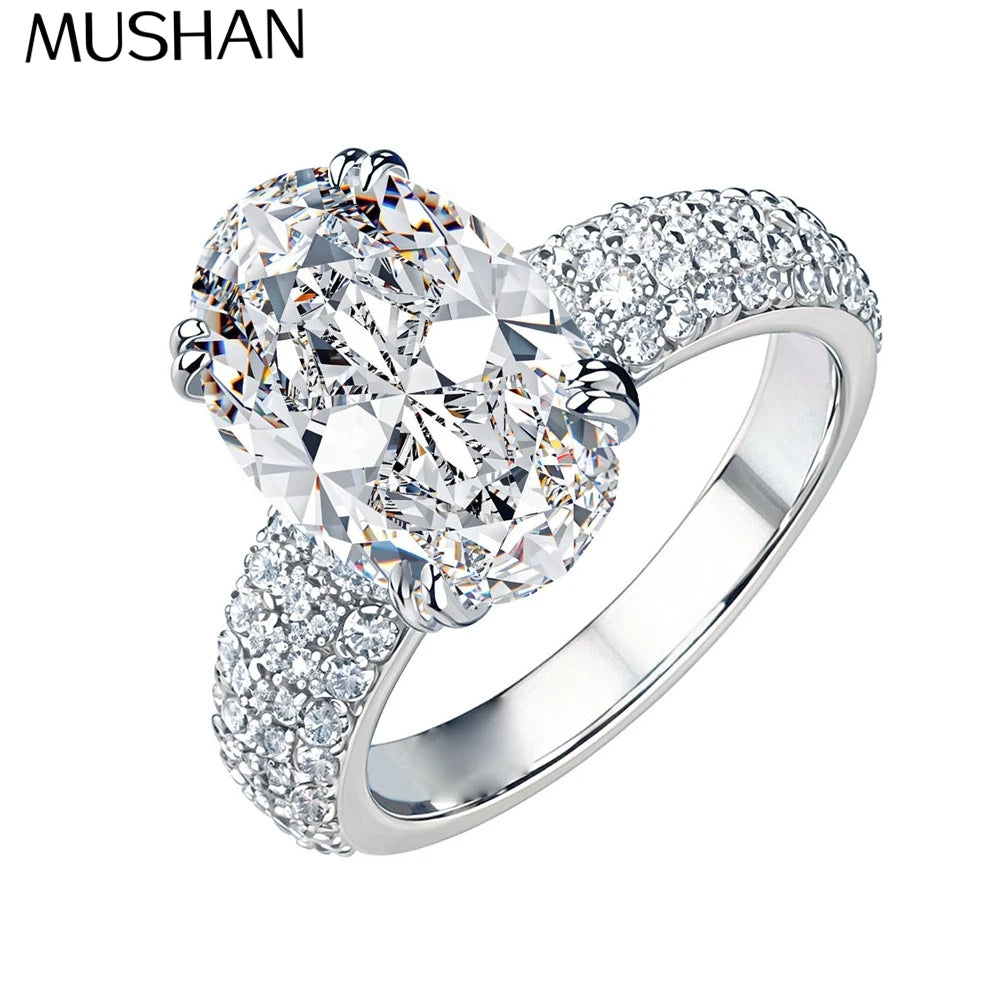 Anillo de diamantes de moissanita Mushan Luxury Jewelry, forma de huevo de paloma, 4.5 quilates, 8x12 mm, para mujer, de plata de ley 925, anillo de diamantes de precisión
